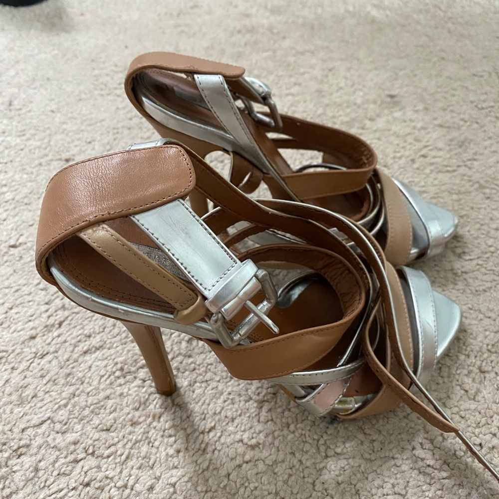 Zara silver and tan strappy sandals